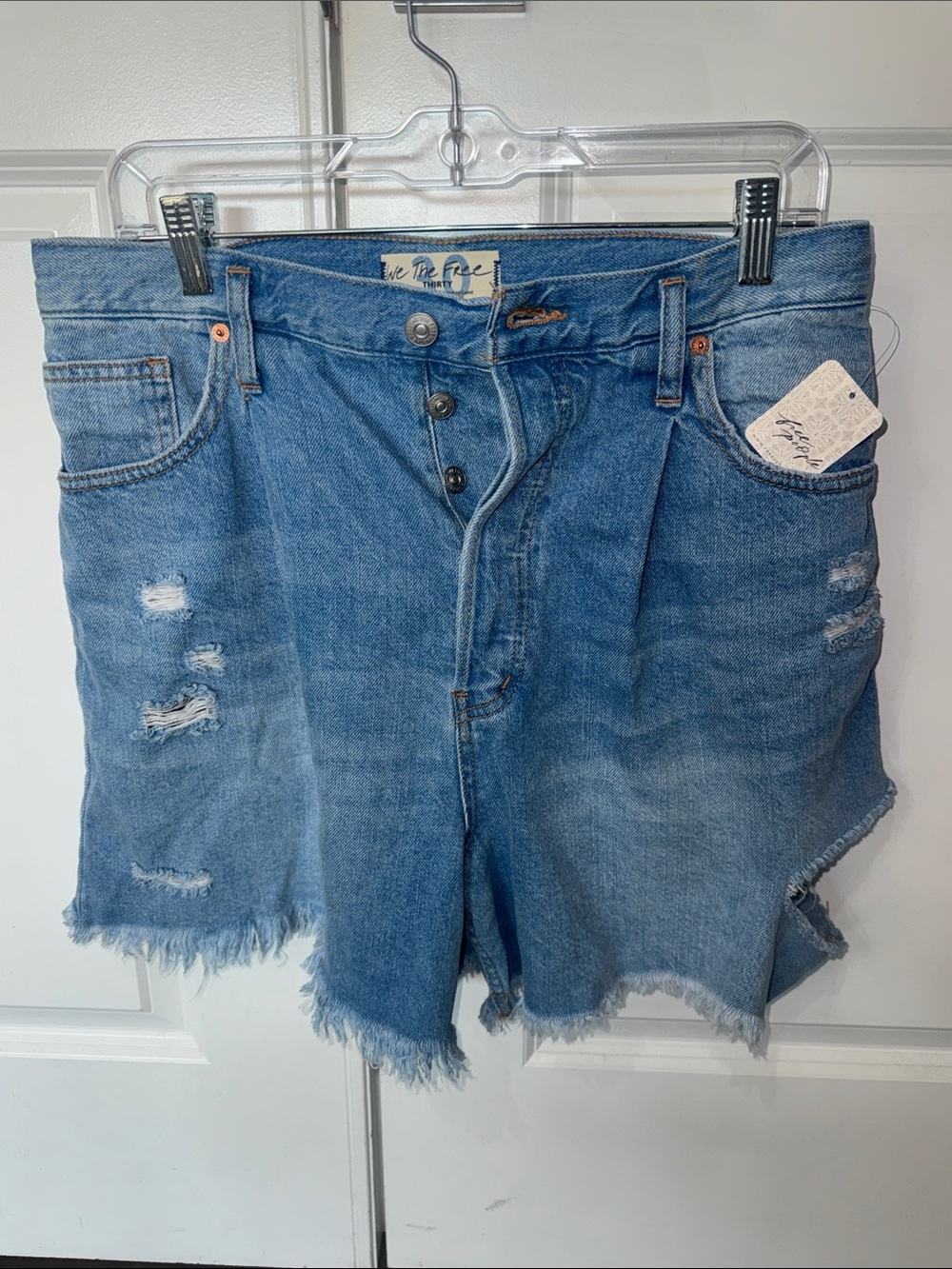 We The Free Light Blue Denim Shorts with Button Fly